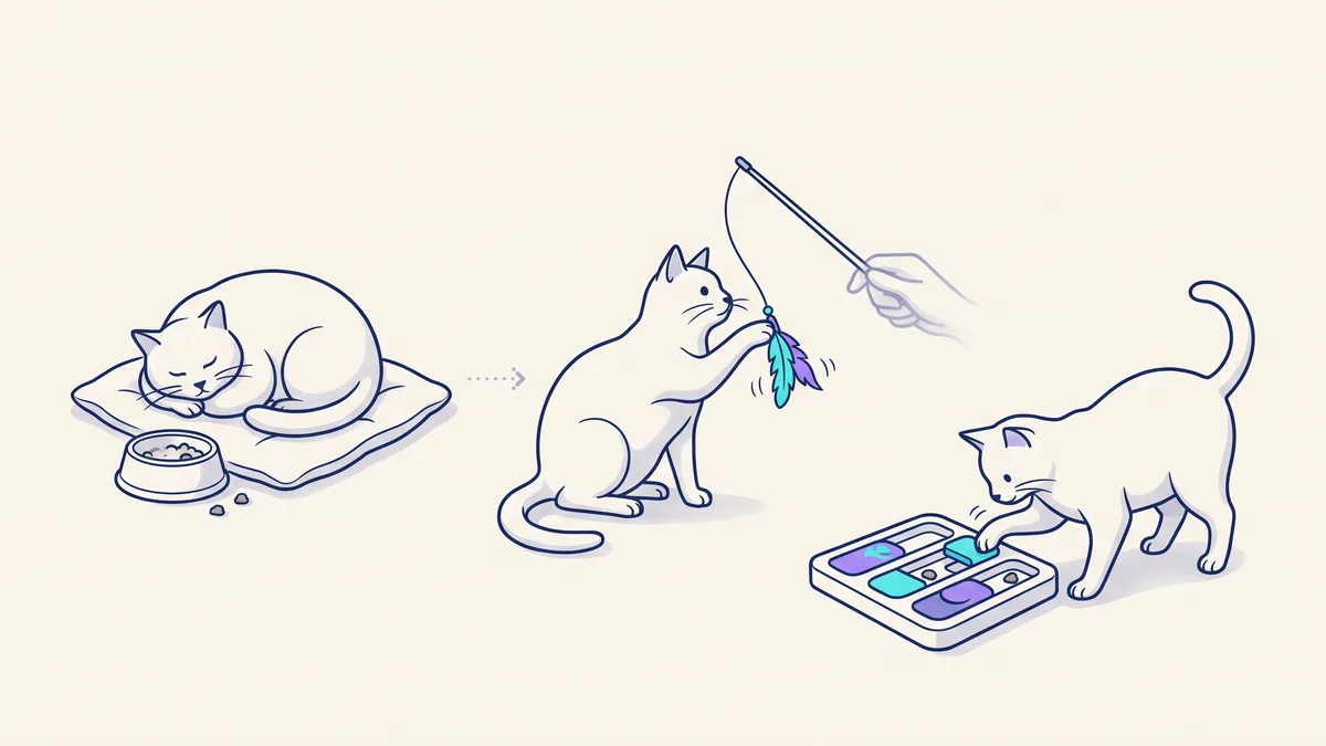 Veterinary illustration explaining add gentle activity and feeding enrichment
