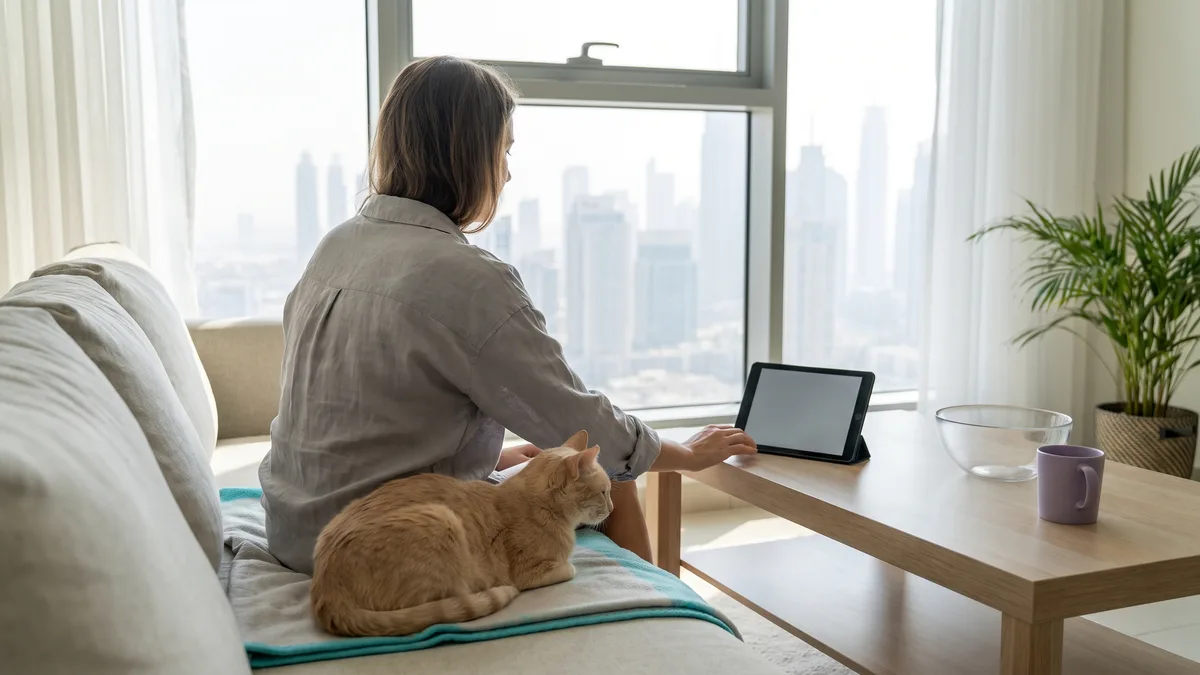 Pet-care scene illustrating check live dubai conditions before going outside