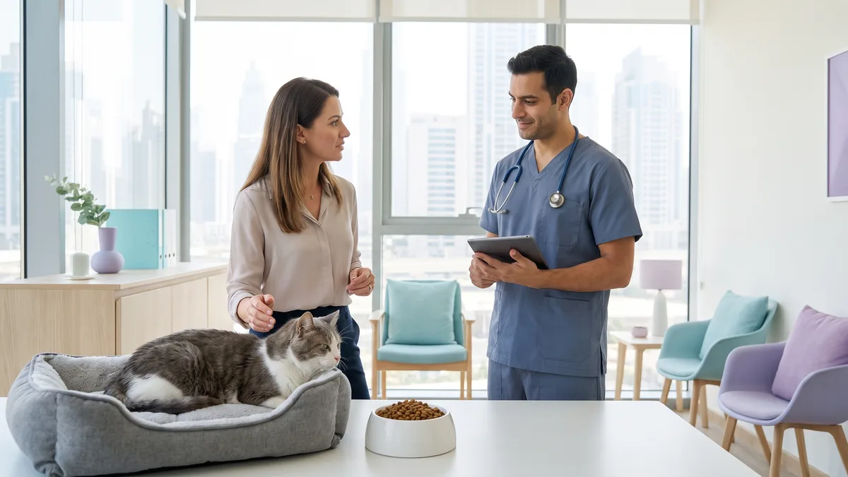 Pet-care scene illustrating why can not eating become dangerous for cats?