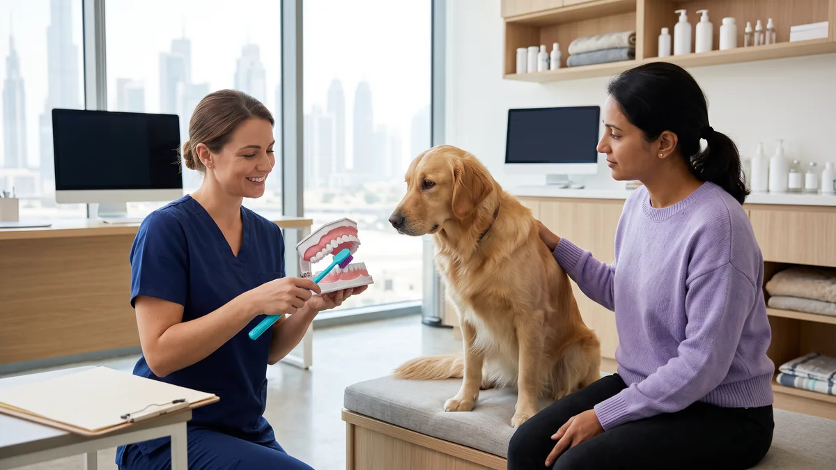 Pet-care scene illustrating what a complete dental procedure includes
