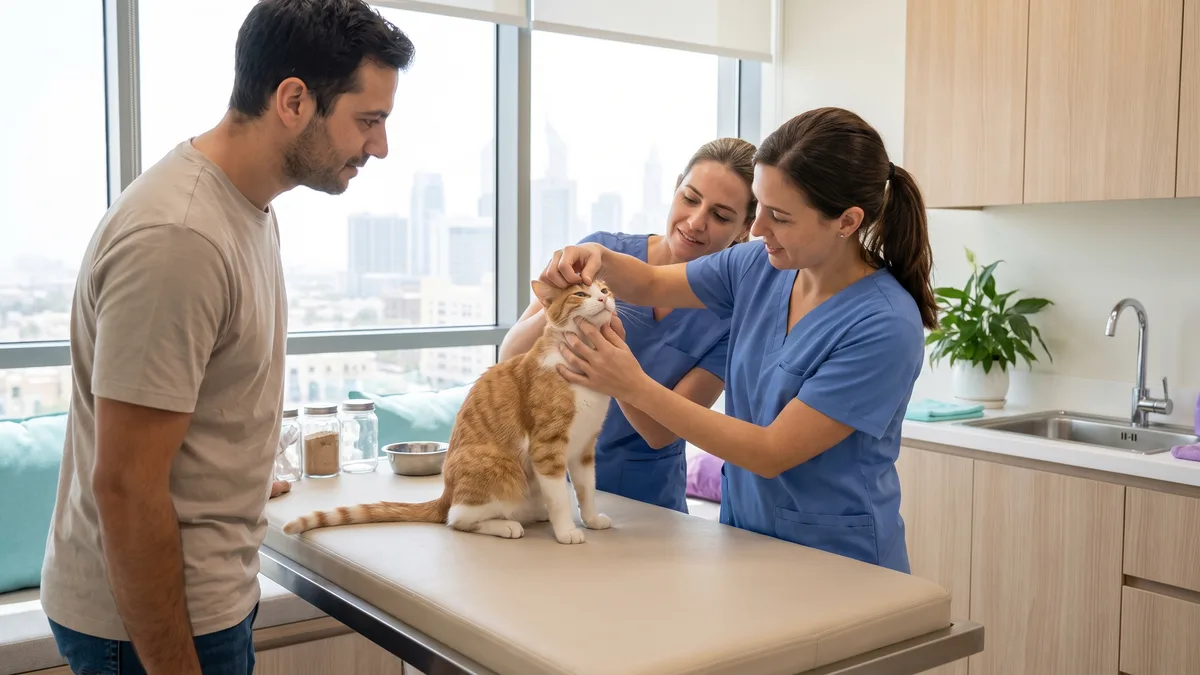 Pet-care scene illustrating signs of oral pain or disease
