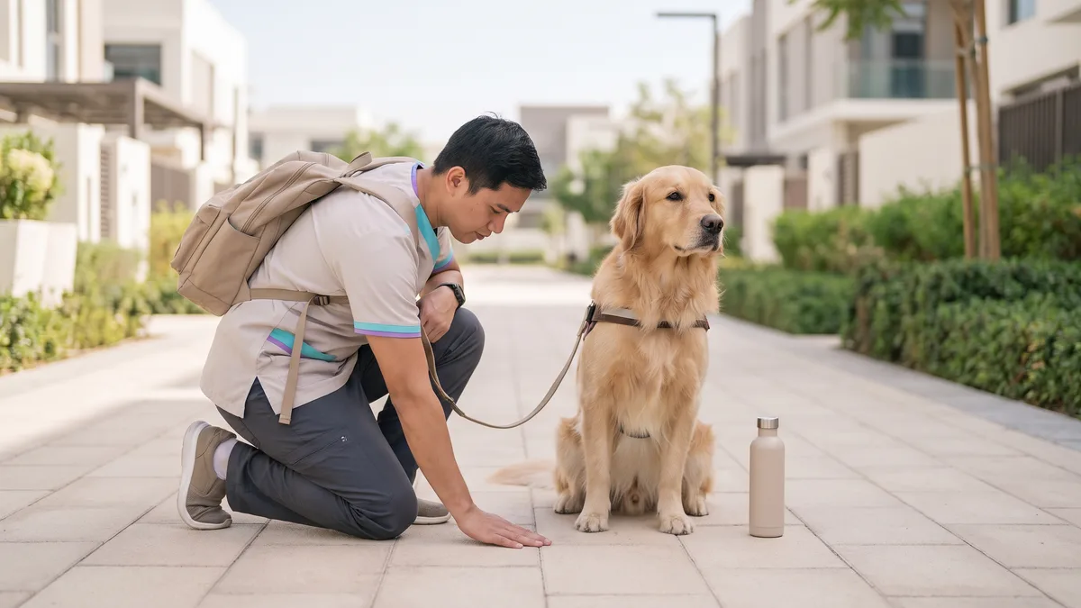 Pet-care scene illustrating how should you test dubai pavement?