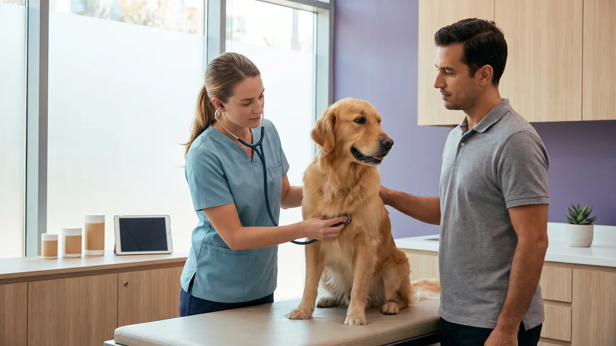Pet-care scene illustrating what are heartworm symptoms in dogs?