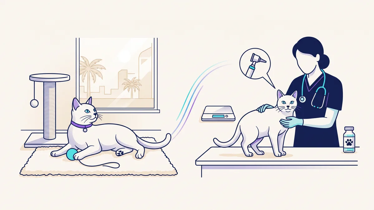 Veterinary illustration explaining why indoor cats still need routine visits