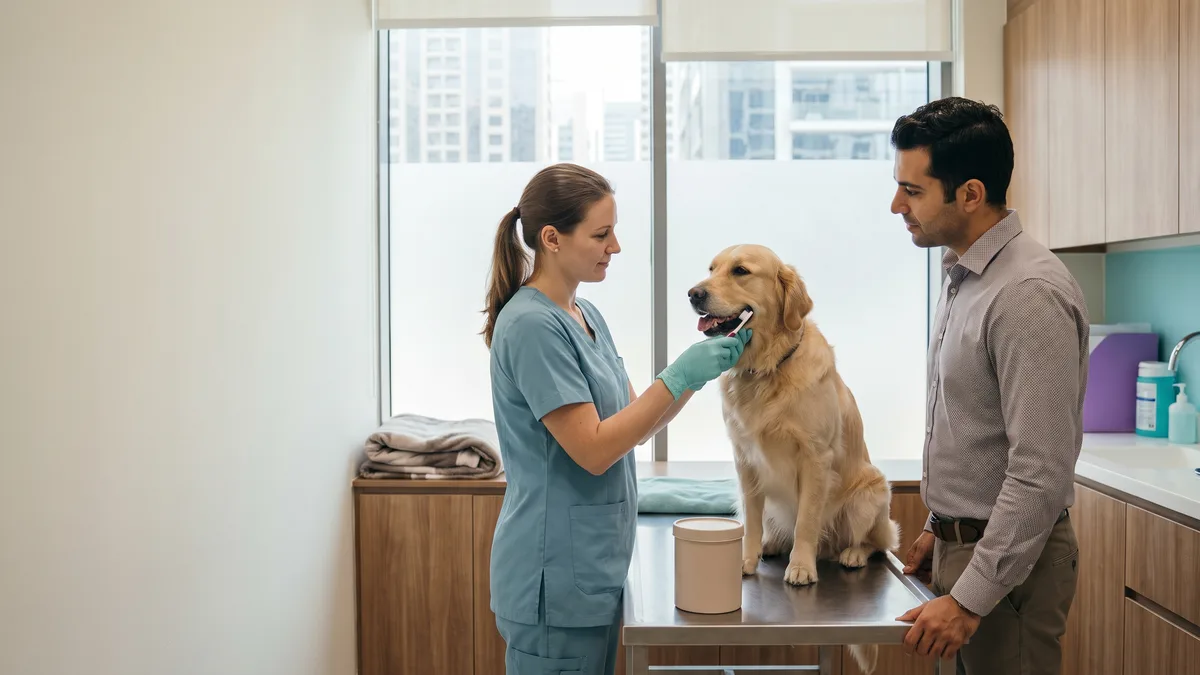 Pet-care scene illustrating make daily brushing the goal
