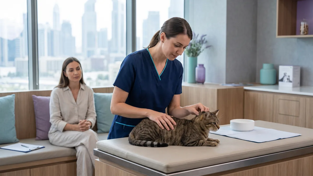 Pet-care scene illustrating how should pet care change in dubai's heat?
