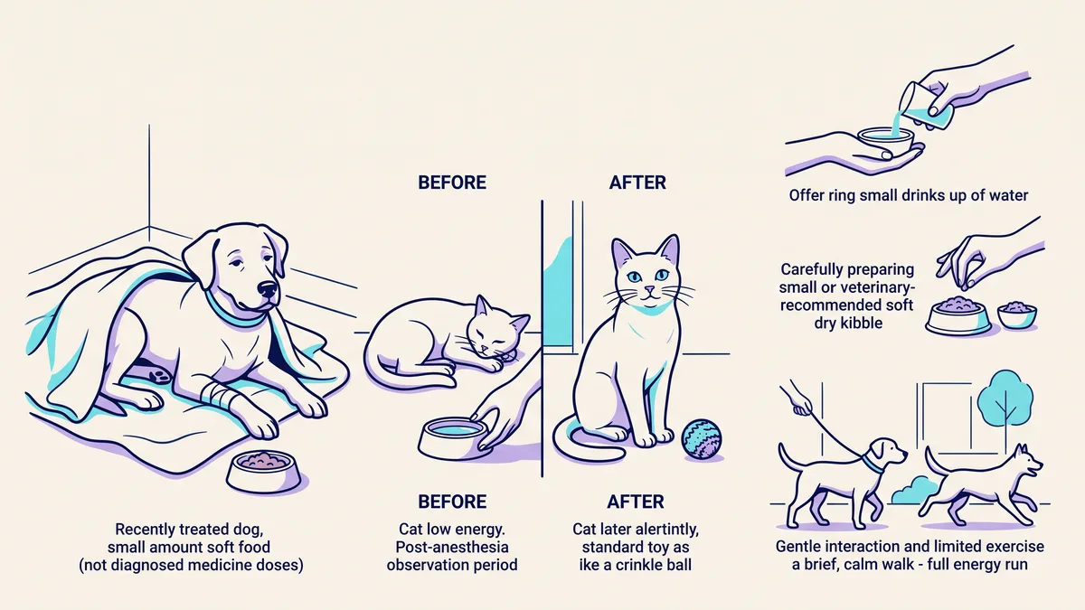 Veterinary illustration explaining what is recovery like after cleaning?