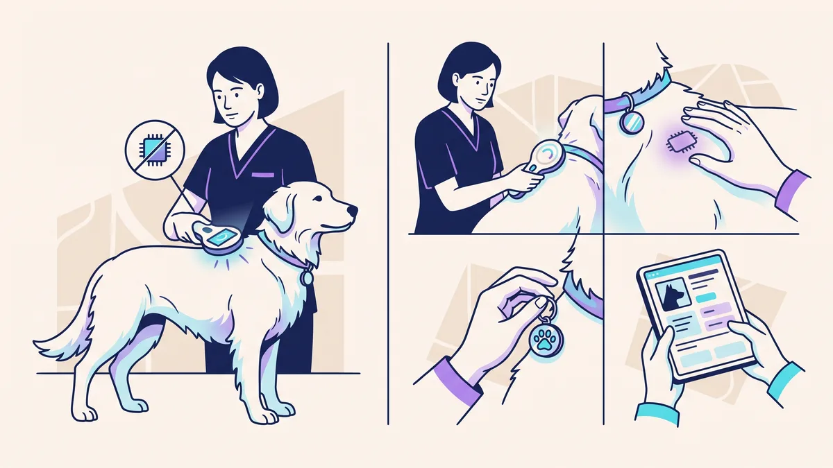 Veterinary illustration explaining what if the scanner does not find a chip?