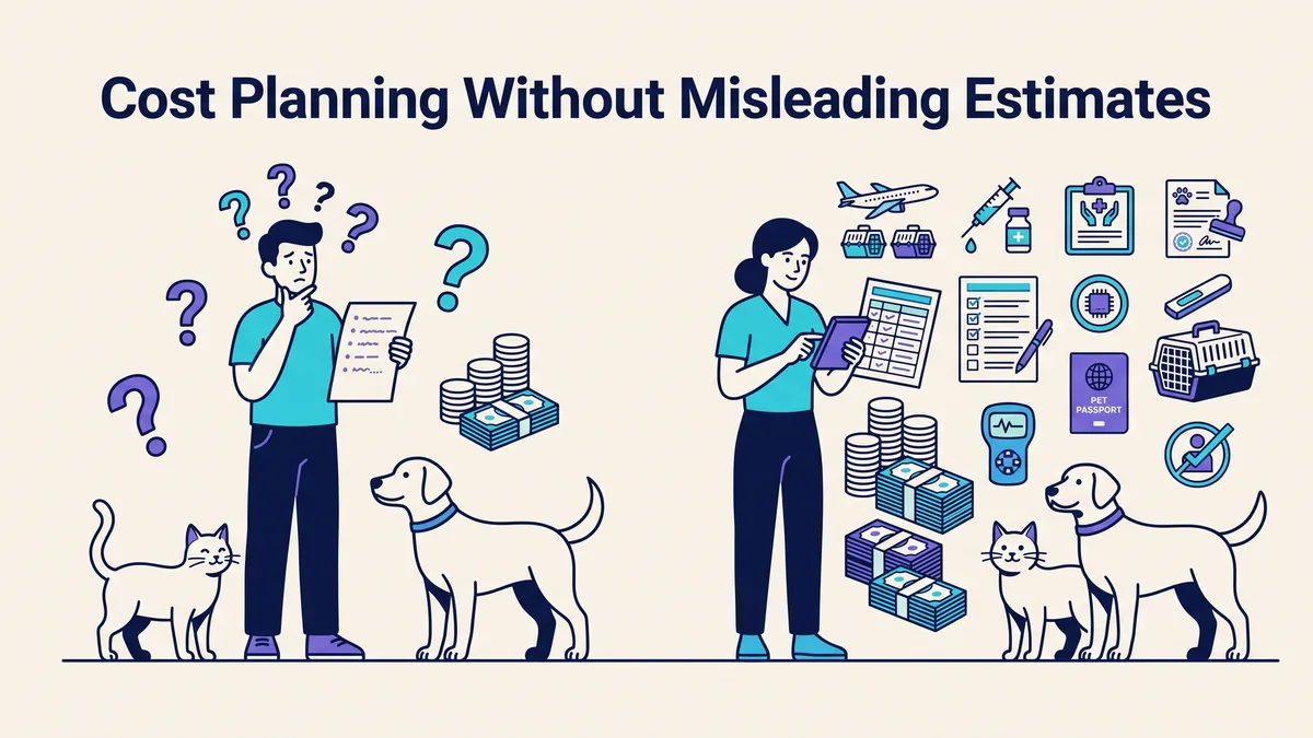 Veterinary illustration explaining cost planning without misleading estimates