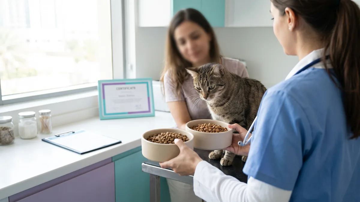 Pet-care scene illustrating how do you compare dog and cat food?