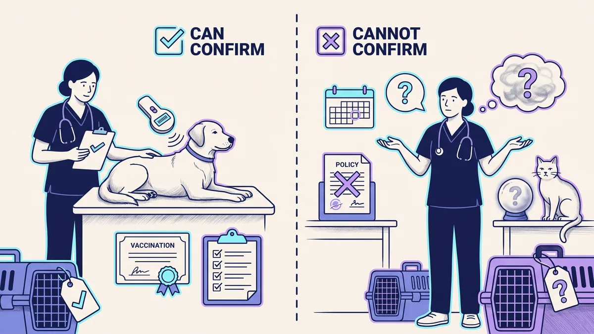 Veterinary illustration explaining know what a veterinary clinic can and cannot confirm