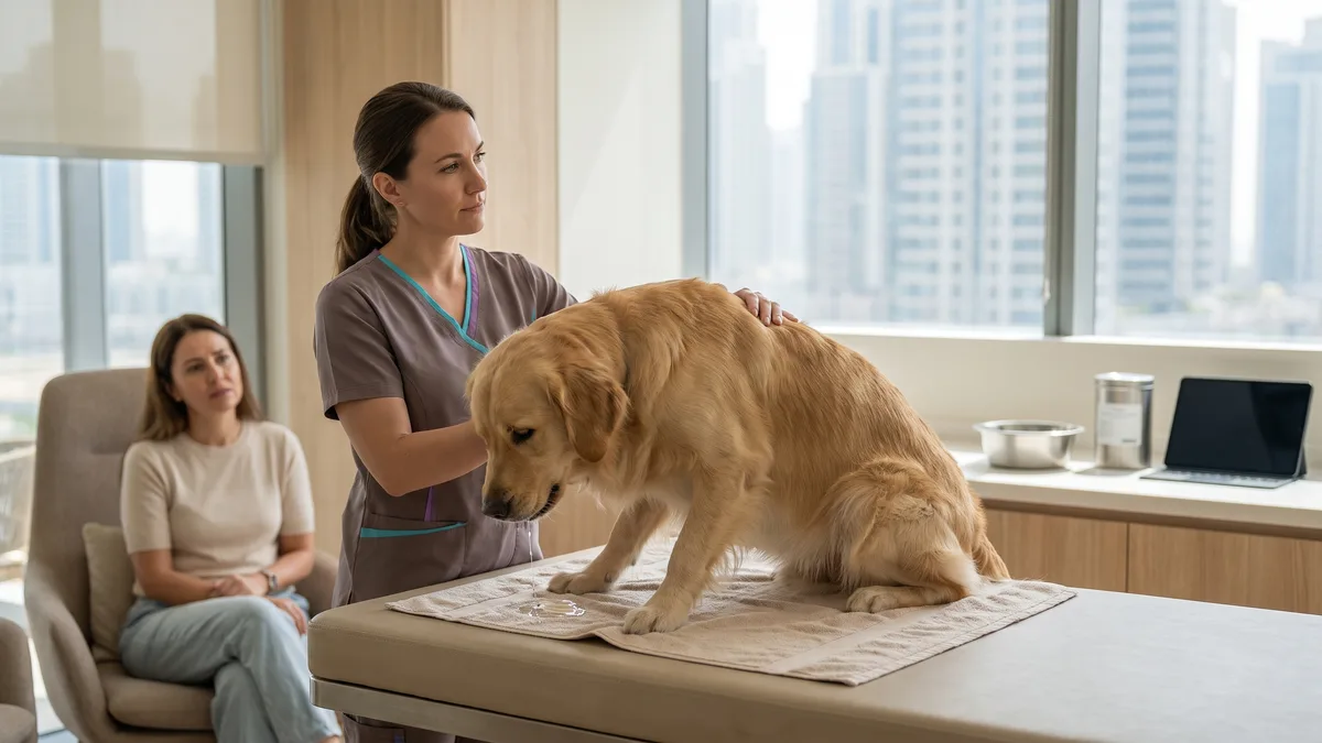 Pet-care scene illustrating is it vomiting, regurgitation or coughing?