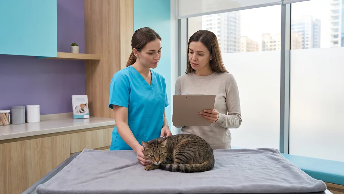 Pet-care scene illustrating common cat uti symptoms and what they mean