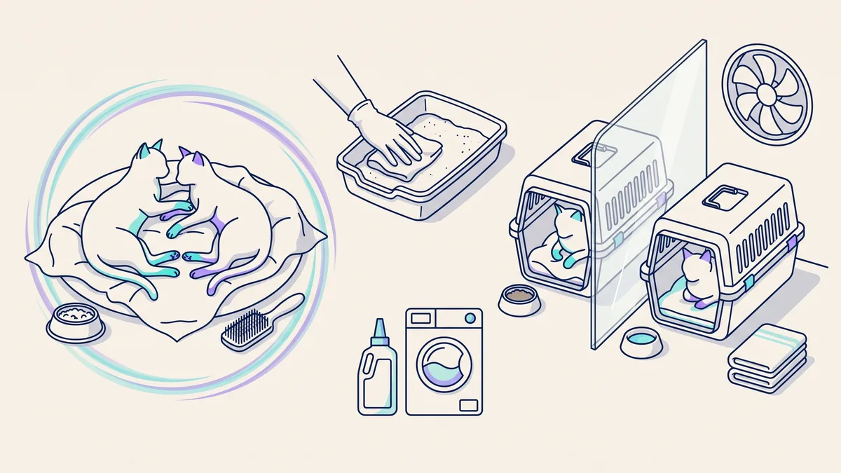 Veterinary illustration explaining how to stop ringworm spreading at home