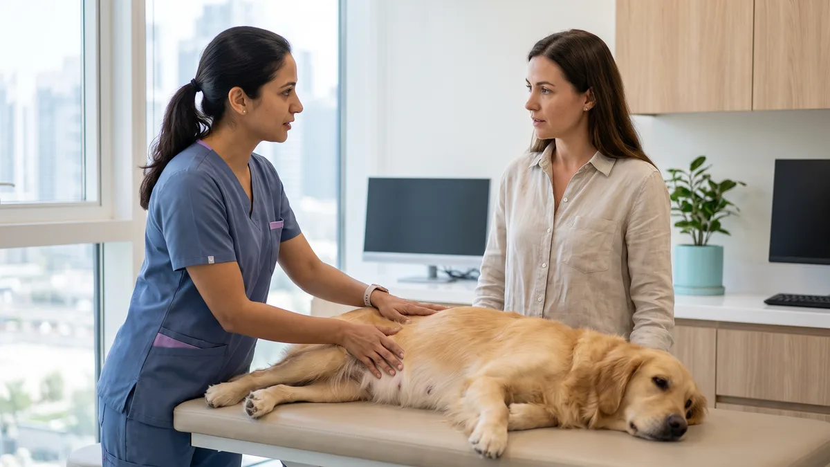Pet-care scene illustrating why might a veterinarian recommend a c-section?