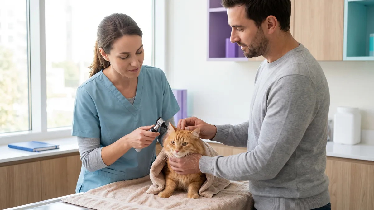 Pet-care scene illustrating how do cats catch ear mites?