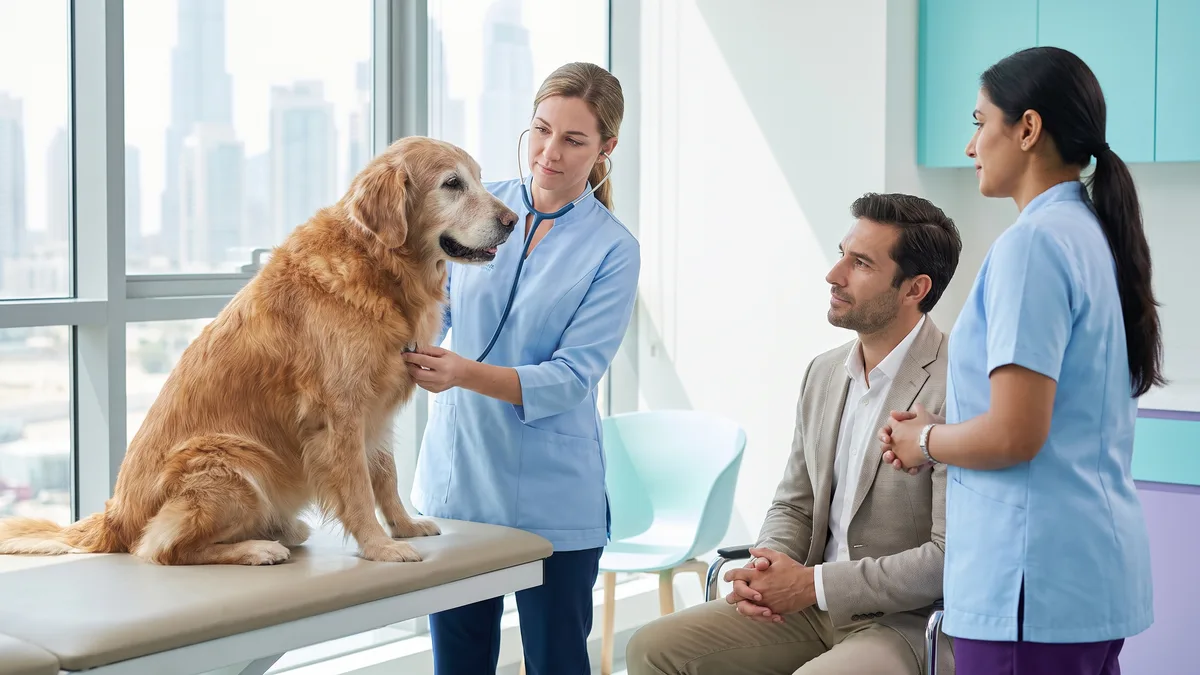 Pet-care scene illustrating how often should a senior dog see the veterinarian?