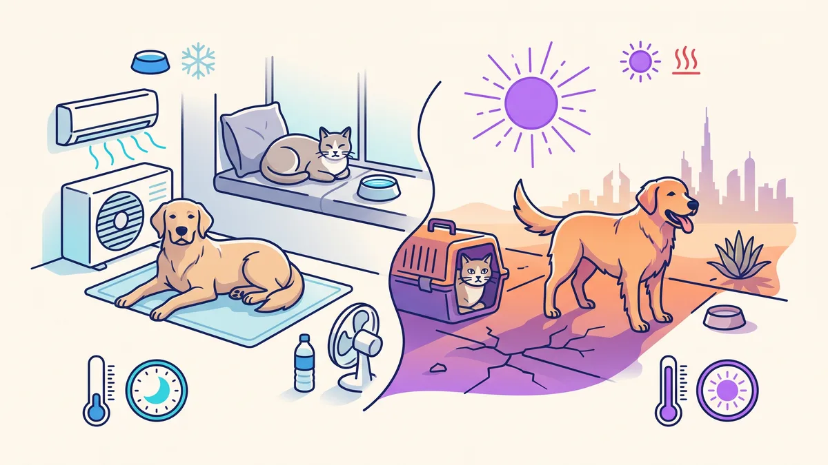 Veterinary illustration explaining heatstroke risk in dubai