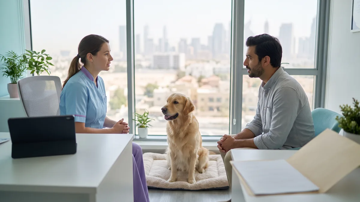 Pet-care scene illustrating why do veterinary visit totals vary in dubai?
