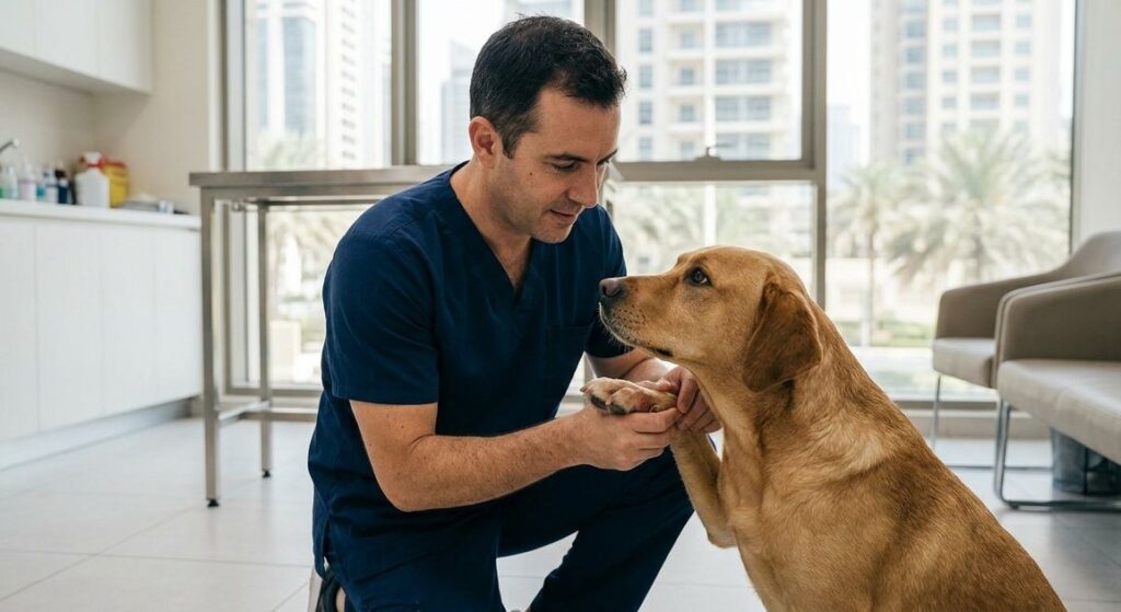 A high quality, photorealistic photograph for a business profile: Stop The Itch: Dog Allergy Treatments