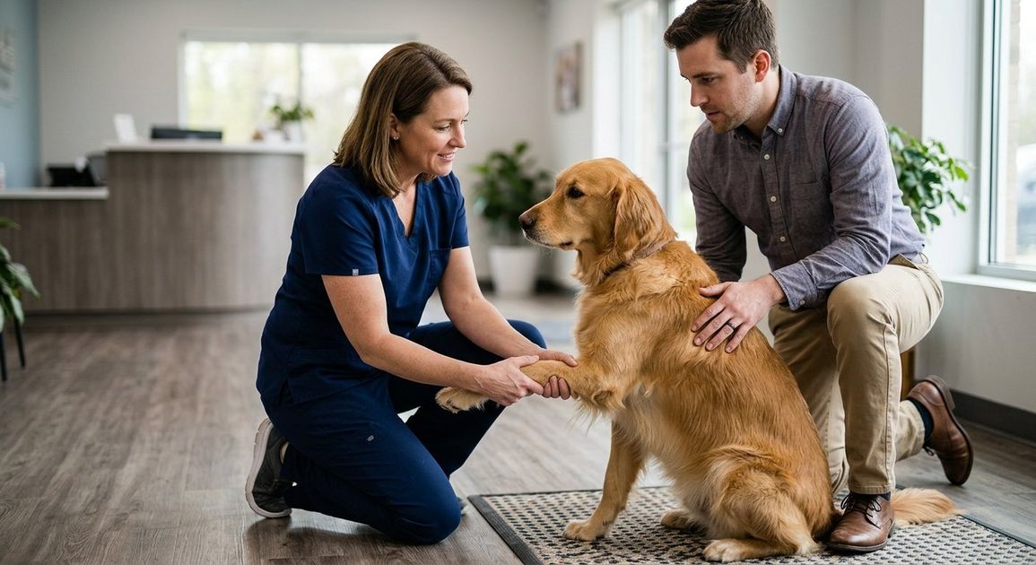 A high quality, photorealistic photograph for a business profile: Luxating Patella in Dogs: Dubai Surgery