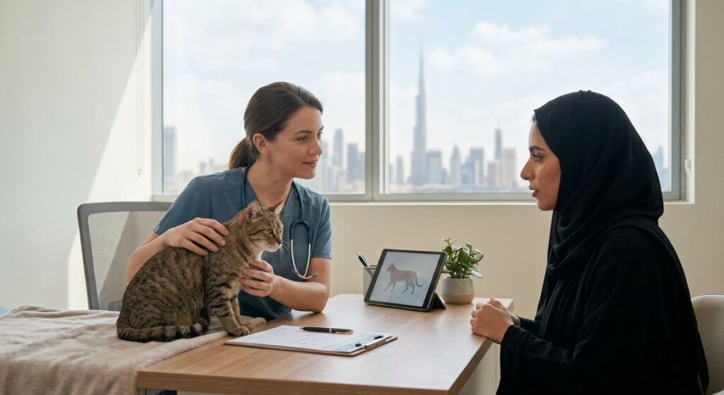 A high quality, photorealistic photograph for a business profile: Cat Kidney Disease in Dubai: Signs