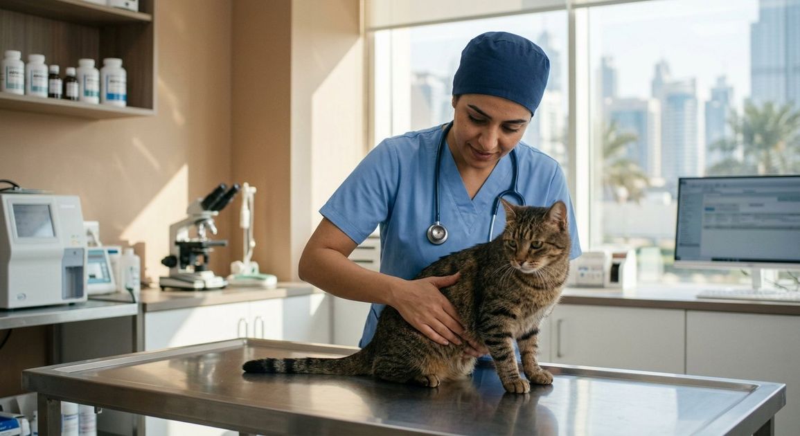 A high quality, photorealistic photograph for a business profile: Cat Kidney Disease in Dubai: Signs