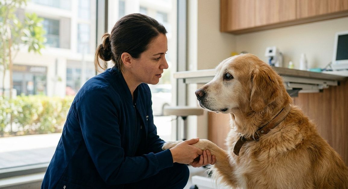 A high quality, photorealistic photograph for a business profile: Is Your Dog A Senior? Dubai