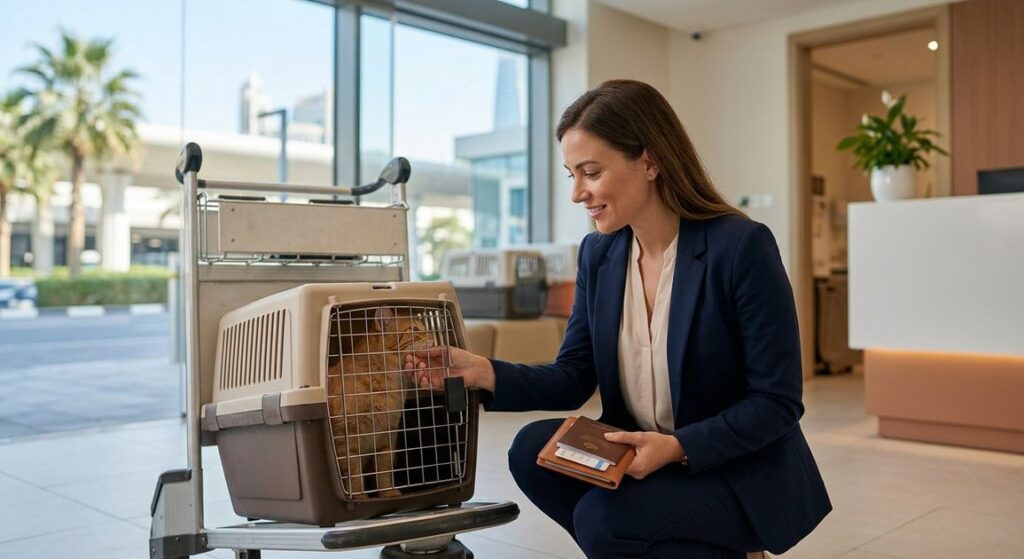 A high quality, photorealistic photograph for a business profile: Import Pet to Dubai: Easy Step-by-Step