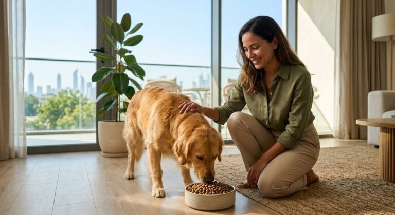 A high quality, photorealistic photograph for a business profile: Best Pet Food Dubai: Heat-Safe Nutrition
