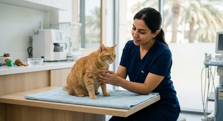 A high quality, photorealistic photograph for a business profile: Cat Diabetes in Dubai: Signs &